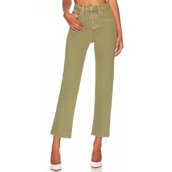 Re/Done‎ Size 28 70s Ultra High Rise Stove Pipe Jeans Washed Sage Green #V11-1 - Picture 1 of 14